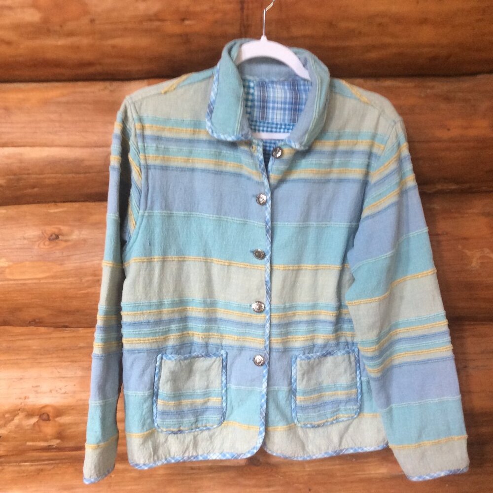 Parsley & Sage Blue & White Patchwork Gingham Reversible Jacket Size Small